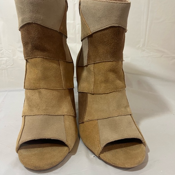 Torrid Boots Patchwork Booties Peep toe Boots Brown Tan Cream Women - Picture 14 of 16